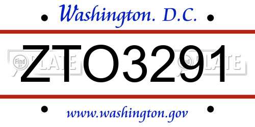 ZTO3291 District Of Columbia License Plate