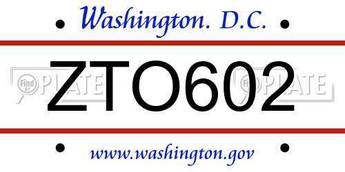ZTO602 District Of Columbia License Plate