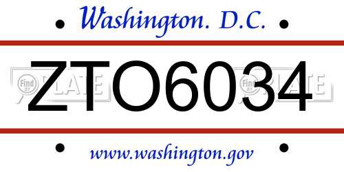 ZTO6034 District Of Columbia License Plate