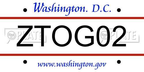 ZTOG02 District Of Columbia License Plate