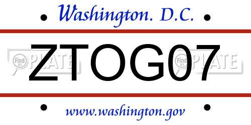 ZTOG07 District Of Columbia License Plate