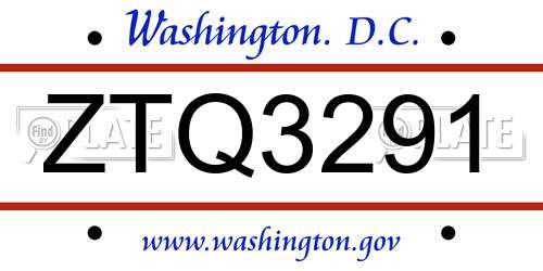 ZTQ3291 District Of Columbia License Plate