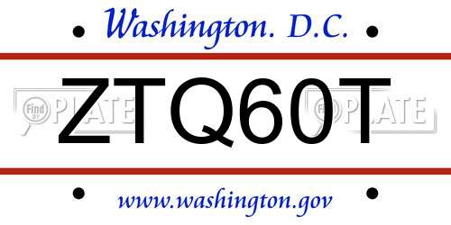 ZTQ60T District Of Columbia License Plate