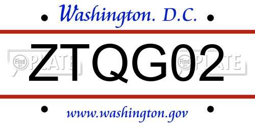 ZTQG02 District Of Columbia License Plate