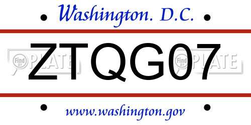 ZTQG07 District Of Columbia License Plate