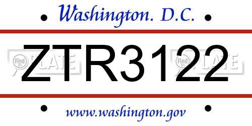ZTR3122 District Of Columbia License Plate