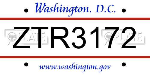 ZTR3172 District Of Columbia License Plate