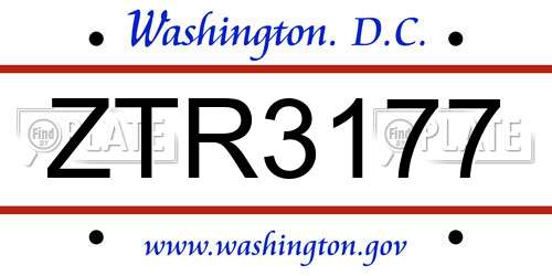 ZTR3177 District Of Columbia License Plate
