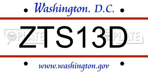ZTS13D District Of Columbia License Plate