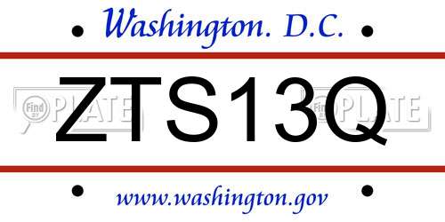 ZTS13Q District Of Columbia License Plate
