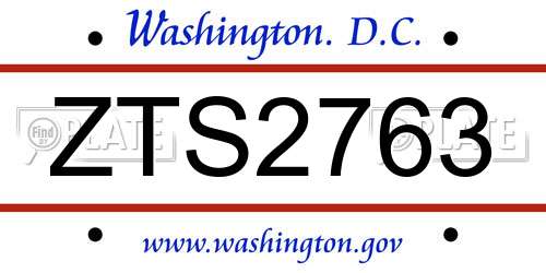 ZTS2763 District Of Columbia License Plate