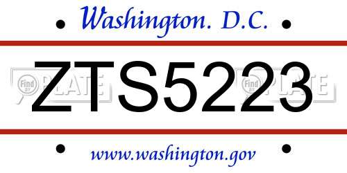 ZTS5223 District Of Columbia License Plate