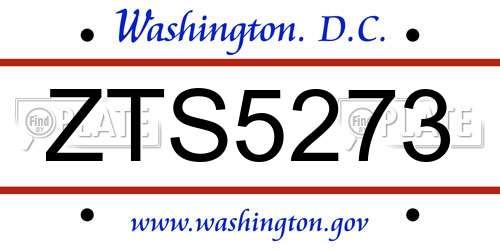 ZTS5273 District Of Columbia License Plate