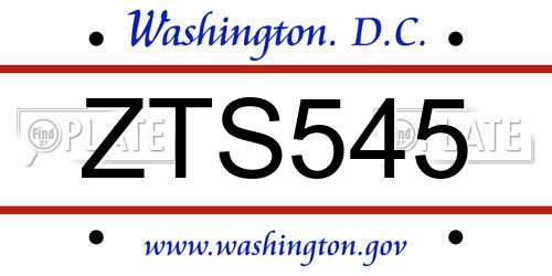 ZTS545 District Of Columbia License Plate