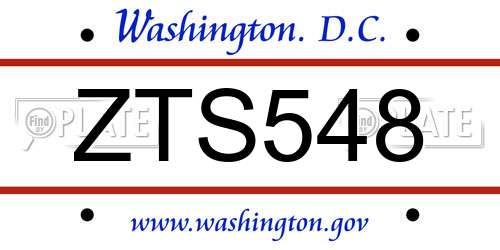 ZTS548 District Of Columbia License Plate