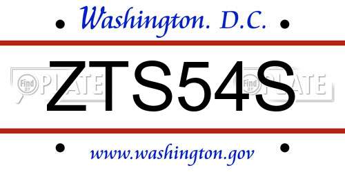 ZTS54S District Of Columbia License Plate