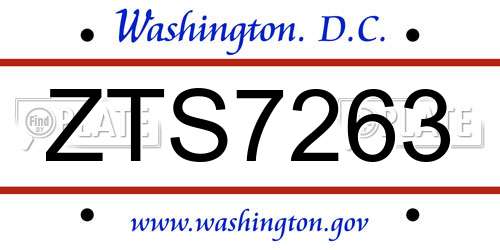 ZTS7263 District Of Columbia License Plate