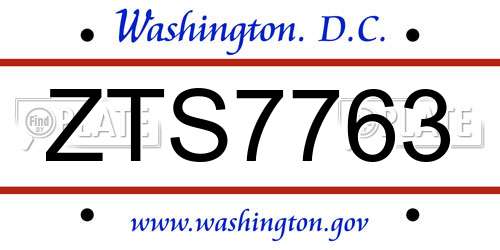 ZTS7763 District Of Columbia License Plate