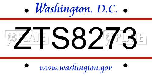 ZTS8273 District Of Columbia License Plate