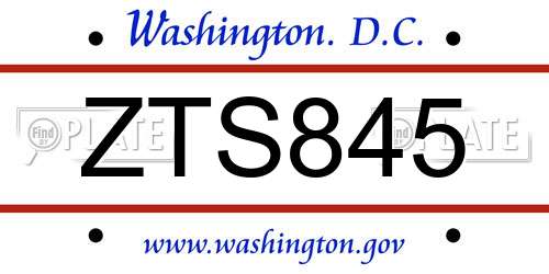 ZTS845 District Of Columbia License Plate