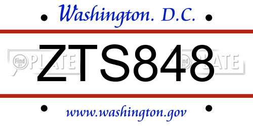 ZTS848 District Of Columbia License Plate