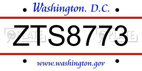 ZTS8773 District Of Columbia License Plate