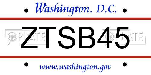ZTSB45 District Of Columbia License Plate