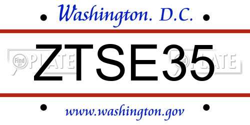 ZTSE35 District Of Columbia License Plate
