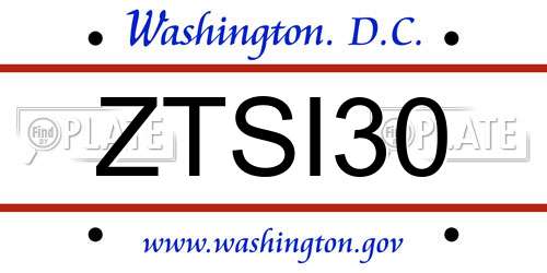 ZTSI30 District Of Columbia License Plate
