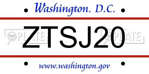 ZTSJ20 District Of Columbia License Plate