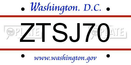 ZTSJ70 District Of Columbia License Plate