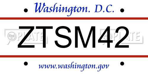 ZTSM42 District Of Columbia License Plate