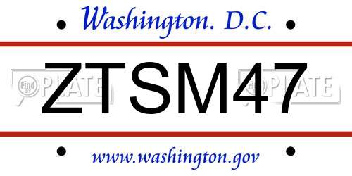 ZTSM47 District Of Columbia License Plate
