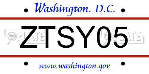 ZTSY05 District Of Columbia License Plate