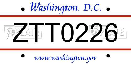 ZTT0226 District Of Columbia License Plate