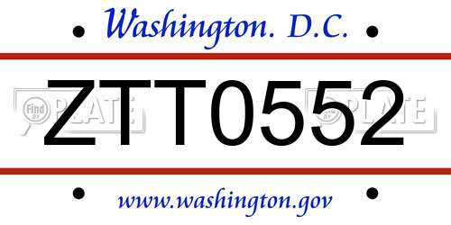 ZTT0552 District Of Columbia License Plate
