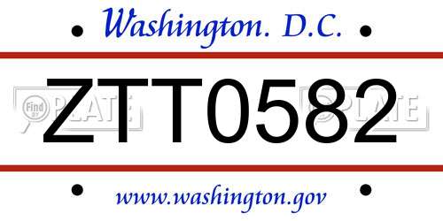 ZTT0582 District Of Columbia License Plate