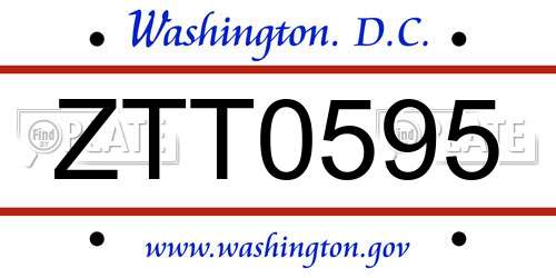 ZTT0595 District Of Columbia License Plate