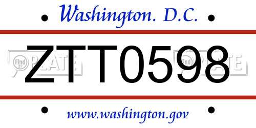 ZTT0598 District Of Columbia License Plate