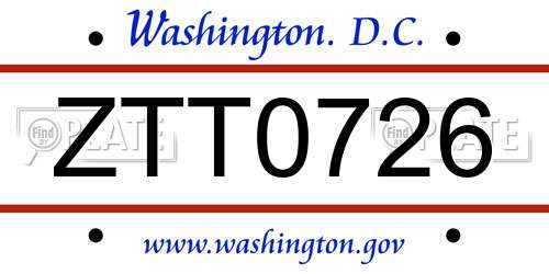 ZTT0726 District Of Columbia License Plate