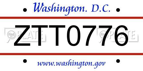 ZTT0776 District Of Columbia License Plate