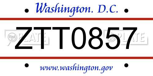 ZTT0857 District Of Columbia License Plate