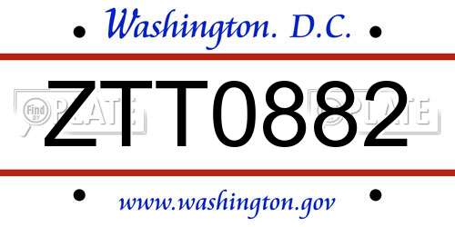 ZTT0882 District Of Columbia License Plate