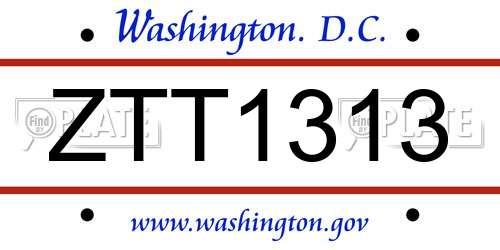 ZTT1313 District Of Columbia License Plate