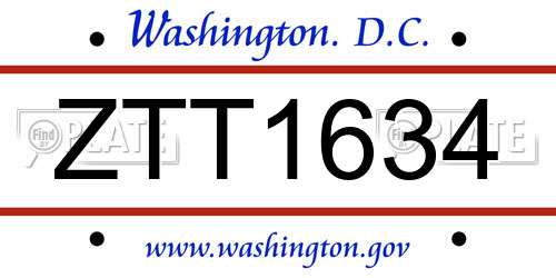 ZTT1634 District Of Columbia License Plate