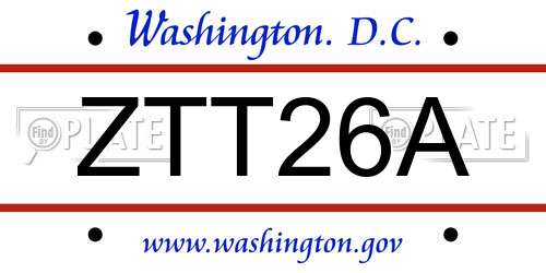 ZTT26A District Of Columbia License Plate