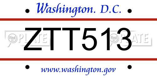 ZTT513 District Of Columbia License Plate