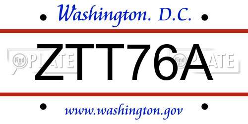 ZTT76A District Of Columbia License Plate