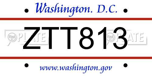 ZTT813 District Of Columbia License Plate