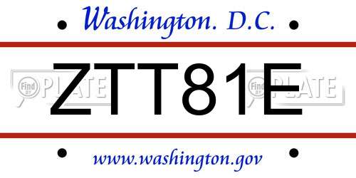 ZTT81E District Of Columbia License Plate